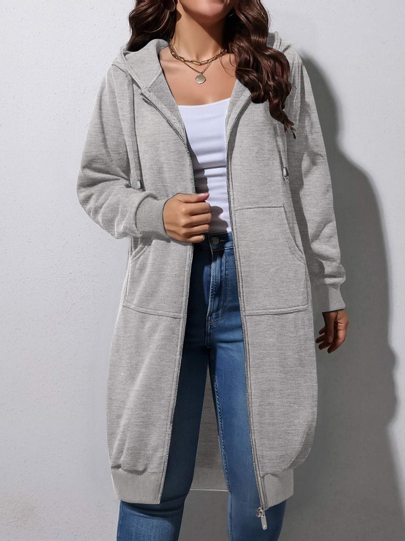 ELESOL Women's Oversized Sweatshirt Zip Up Thick Long Hoodie Sweater Dress Jackets Gray X-Large - Image 3